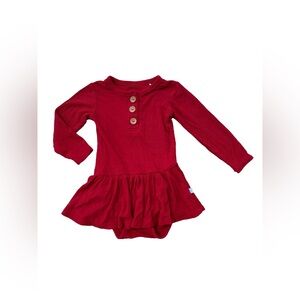 Posh Peanut Size 12-18 Months Crimson Red Ribbed Henley Bamboo Twirl Bodysuit